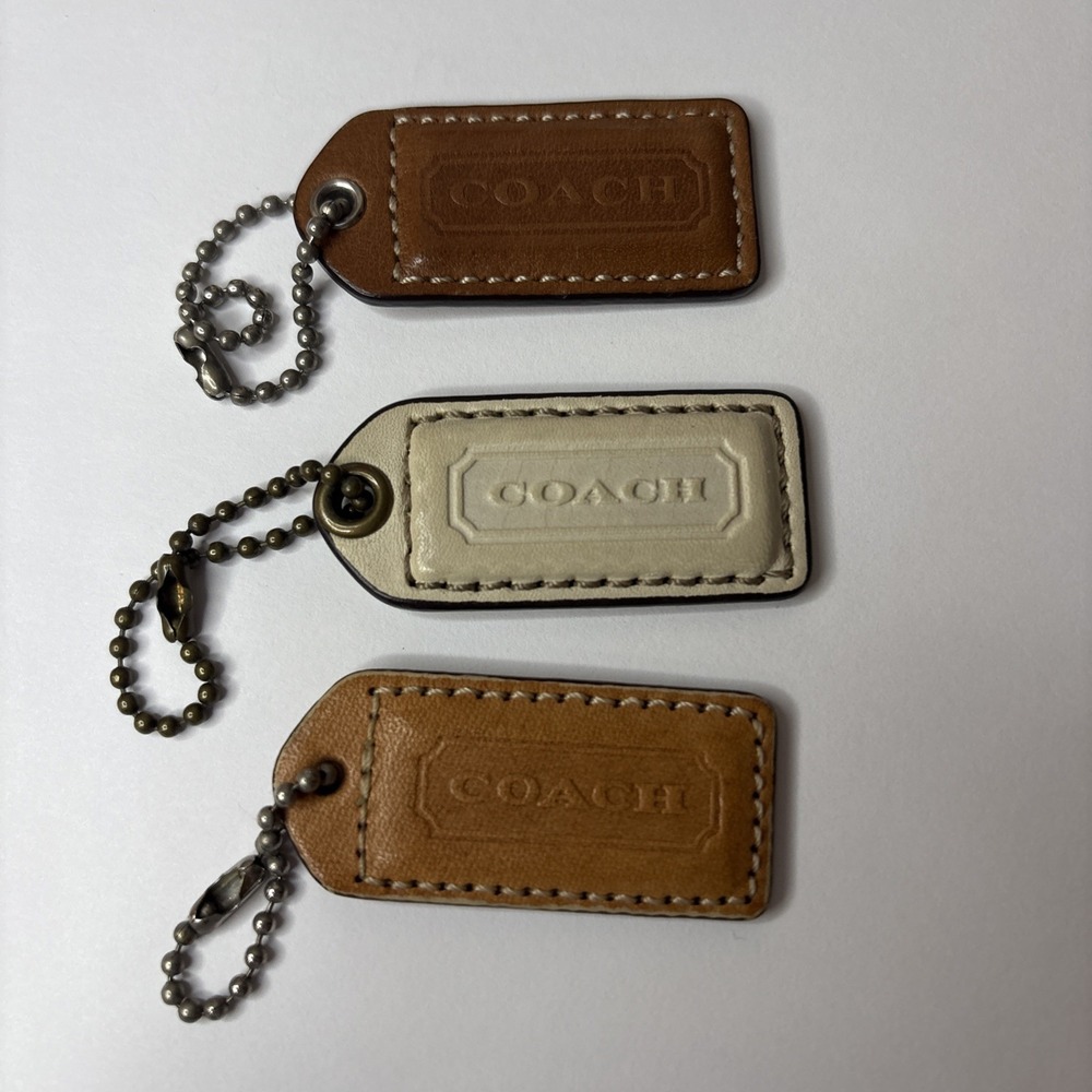 Lot (3) COACH Y2K  2" Hang Tag Fob Bag Charm Brown/White/Tan Leather, Embossed